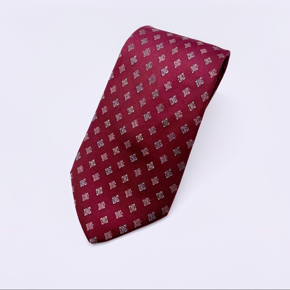 YSL Yves Saint Laurent Silk Diamond/Geometric Motif Necktie in Burgundy/Wine